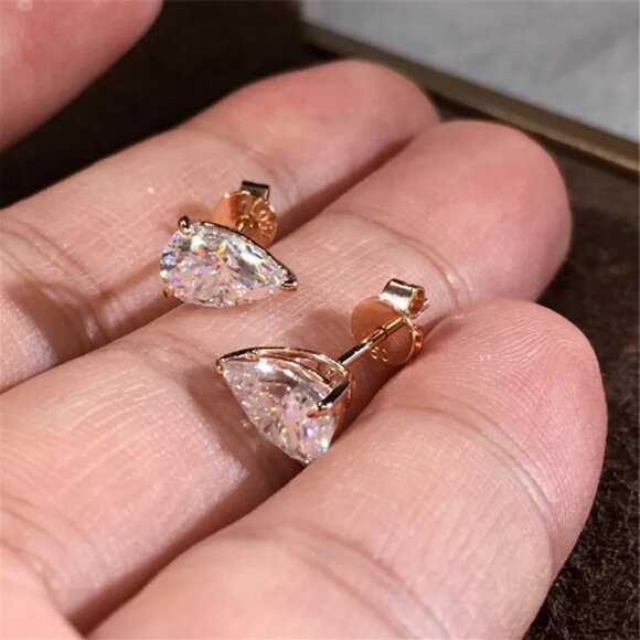 14K Gold 1ct Diamond Womens Oval Teardrop Stud Earrings New 14 K Silver Jewelry - Picture 5 of 5